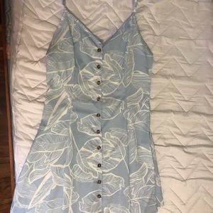 light blue leaf print mini dress